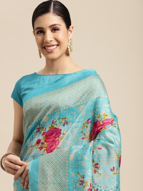 

SIRIL Blue & Pink Ethnic Motifs Saree