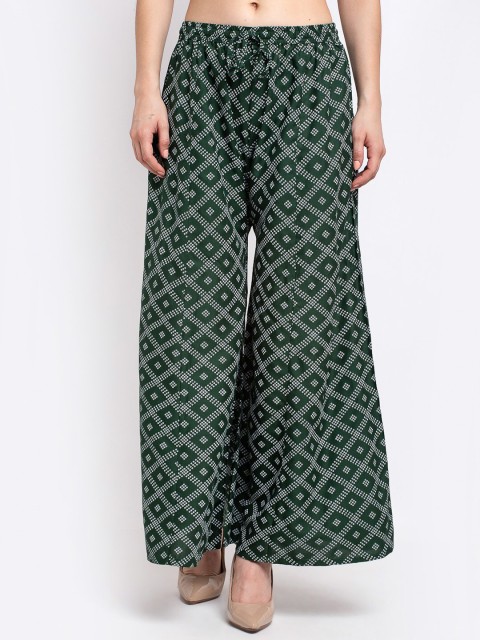 

Jinfo Women Green & White Ethnic Motifs Printed Flared Palazzos