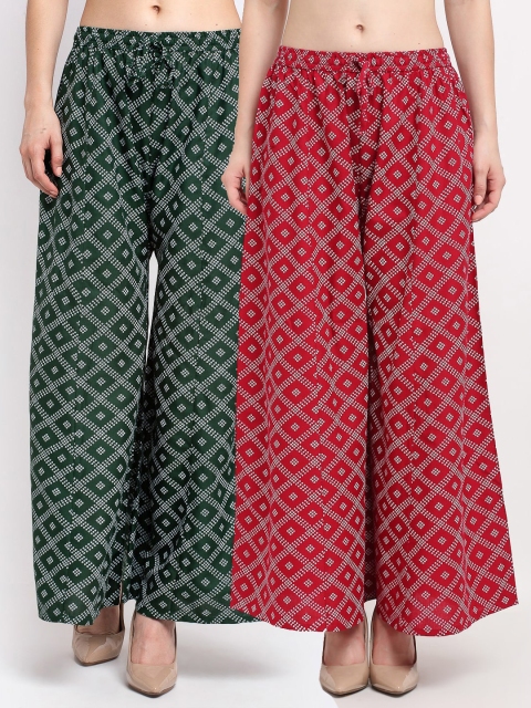 

Jinfo Women Green & Maroon Pack of 2 Ethnic Motifs Printed Flared Palazzos