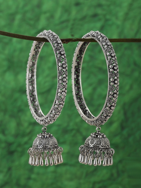 

KOLHA-BY CARLTON Set of 2 Silver-Plated Oxidised Dome-Dhaped Dangler Detail Bangles