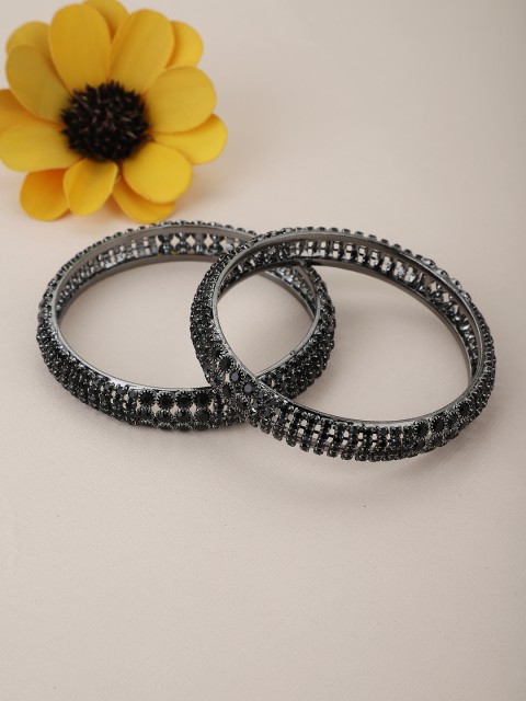 

KOLHA-BY CARLTON Set of 2 Black Oxidised Silver-Plated AD-Studded Bangles