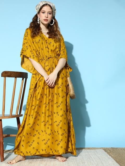 

Vemante Women Stylish Mustard Graphic Bohemian Eclectic Dress