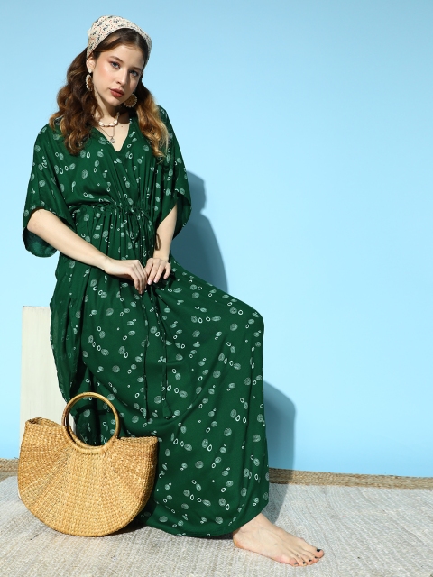 

Vemante Women Gorgeous Green Graphic Bohemian Eclectic Dress
