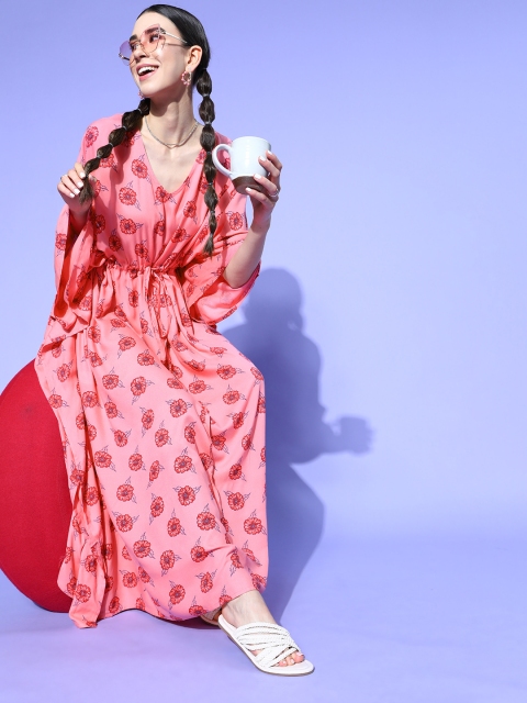 

Vemante Pink Floral Kaftan Maxi Lounge Dress
