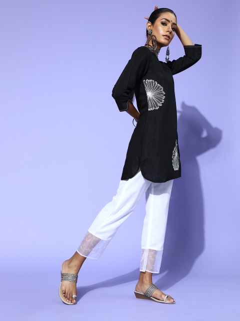 

InWeave Floral Silk Blend Elevated Bottom Kurta Set, Black