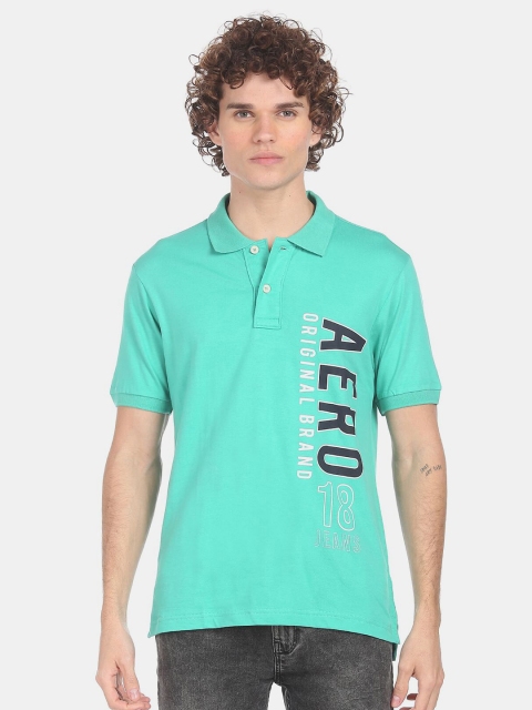 Aeropostale Men Blue Typography Polo Collar T-shirt