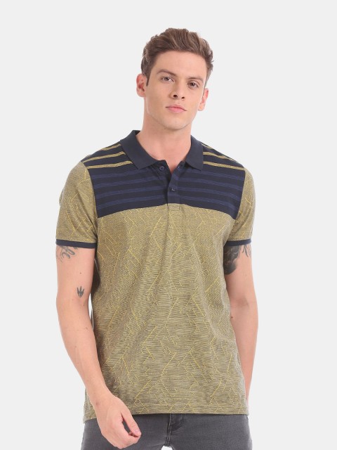 

Ruggers Men Yellow & Navy Blue Textured Polo T-shirt