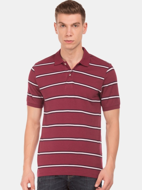 

Ruggers Men Red Striped Polo Collar Regular Fit Pure Cotton T-shirt
