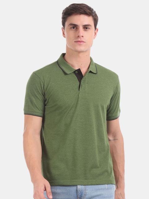 

Ruggers Men Olive Green Polo Collar Pockets T-shirt