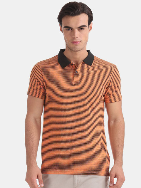 

Ruggers Men Orange Striped Polo Collar Regular Fit T-shirt