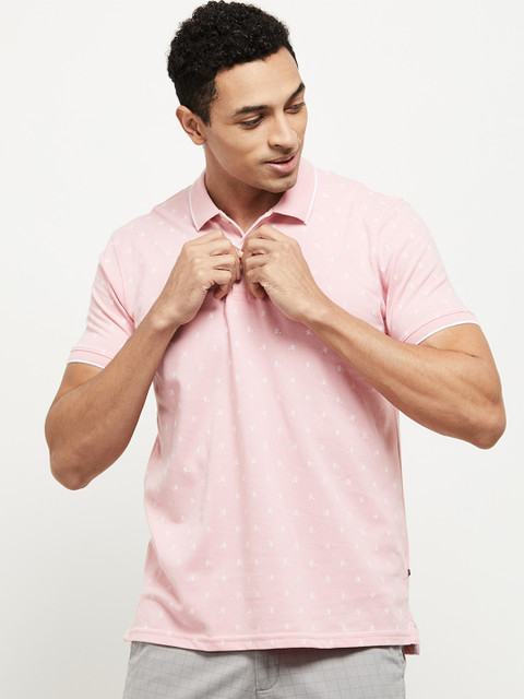 

max Men Pink & White Printed Polo Collar T-shirt