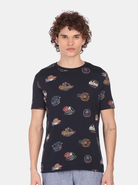 

U.S. Polo Assn. Denim Co. Men Navy Blue & Brown Printed Pure Cotton T-shirt