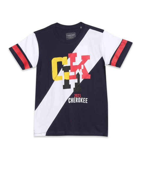 

Cherokee Boys Navy Blue & White Colourblocked T-shirt