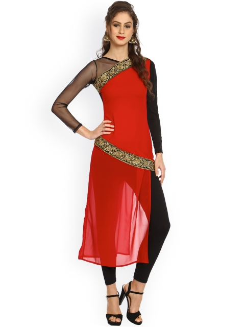 

Ira Soleil Women Red & Black Straight Kurta