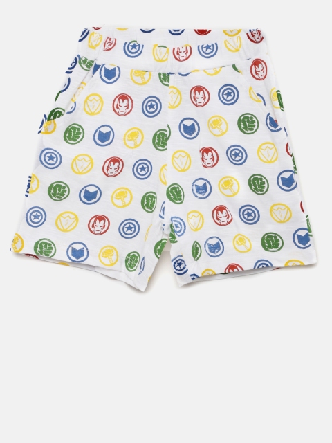 

YK Marvel Boys White Printed Shorts