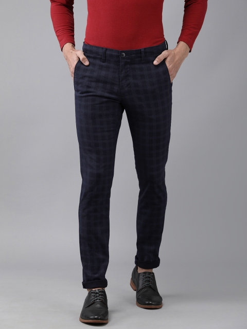 

Van Heusen Sport Men Navy Blue Checked Tapered Fit Trousers