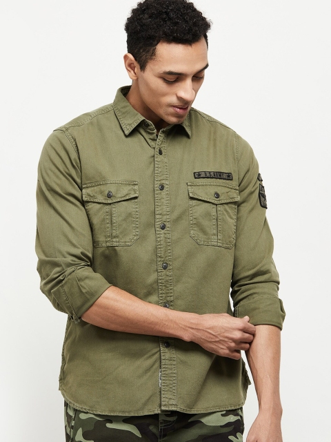 

max Men Olive Green Regular Fit Cotton Casual Shirt