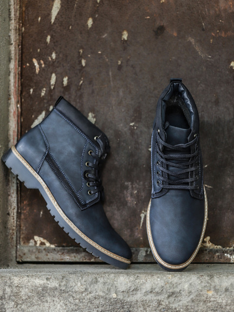 

Roadster Men Navy Blue Solid High-Top Flat Boots