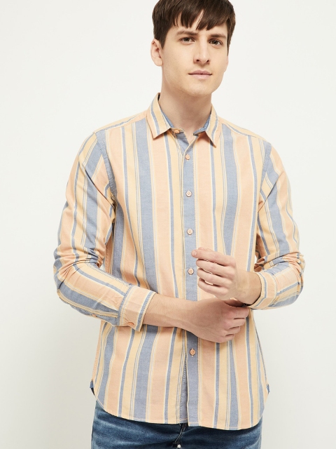 

max Men Yellow Striped Casual Shirt