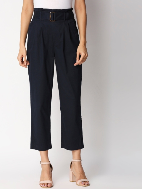 

20Dresses Women Navy Blue Regular Fit Relaxed High-Rise Pleated Culottes Trousers