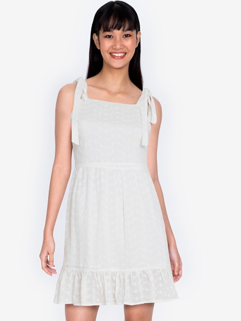 

ZALORA BASICS Cotton White Self Design Dress