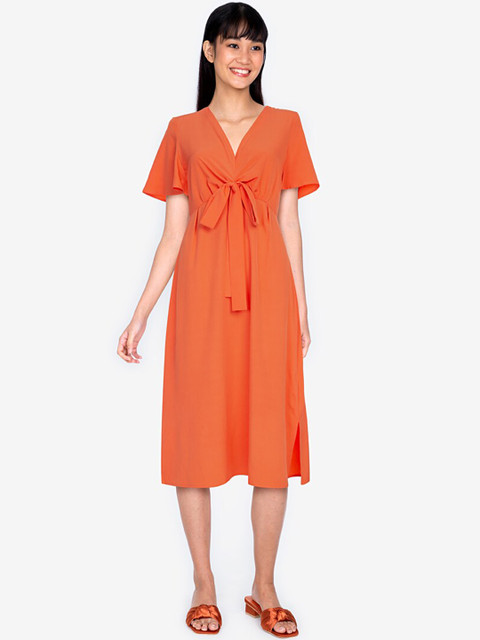 

ZALORA BASICS Orange Tie Detail Fit and Flare Dress