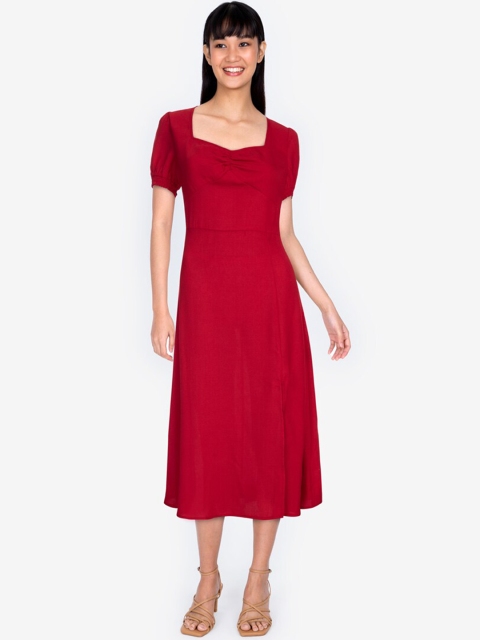 

ZALORA BASICS Red Solid Short Sleeves Fit & Flare Dress