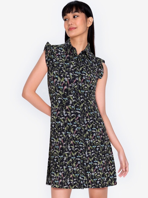 

ZALORA BASICS Black & Green Floral A-Line Dress