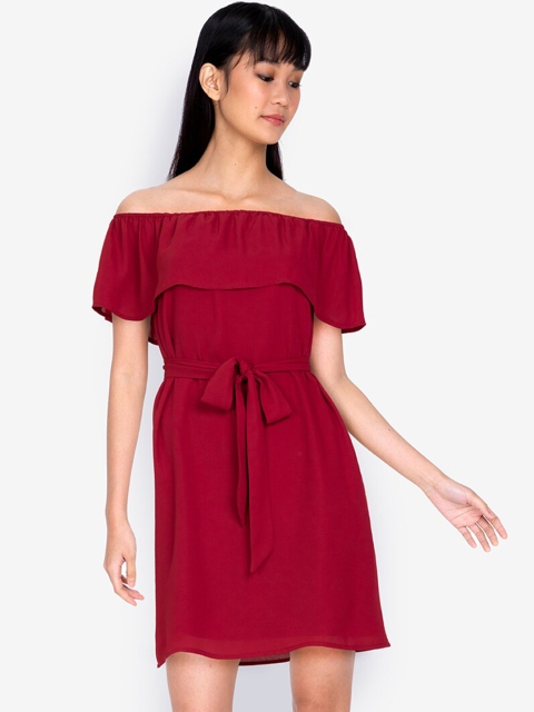 

ZALORA BASICS Red Off-Shoulder A-Line Dress With Tie Detail