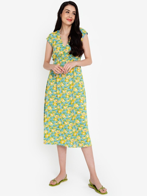 

ZALORA BASICS Green & Yellow Floral A-Line Dress