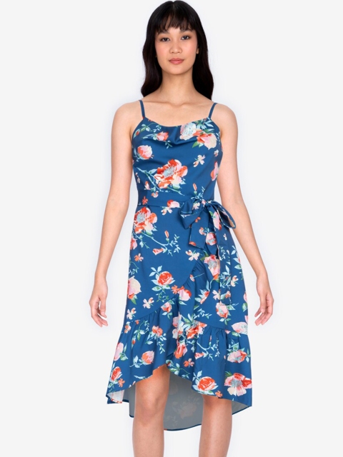 

ZALORA BASICS Blue & Red Ruffled High Low Floral Dress