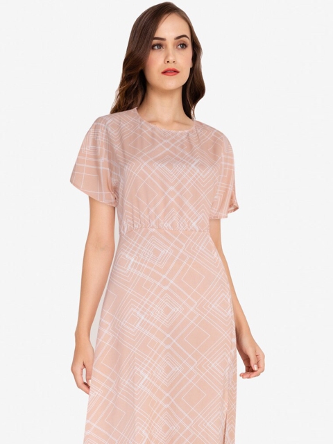 

ZALORA WORK Peach-Coloured & White A-Line Midi Dress