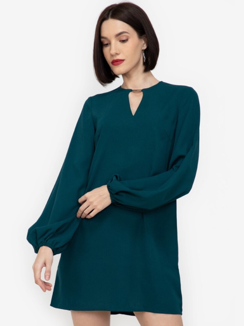 

ZALORA WORK Green Keyhole Neck A-Line Dress