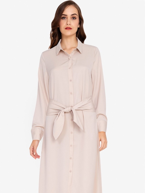 

ZALORA WORK Women Beige Belted Shirt Maxi Dress