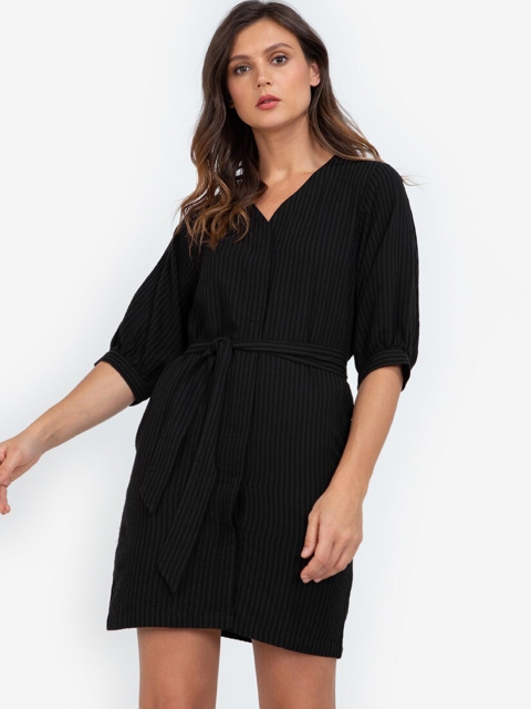 

ZALORA WORK Women Black Striped A-Line Dress