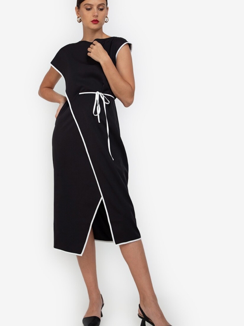 

ZALORA WORK Black & White Detail Wrap Midi Dress