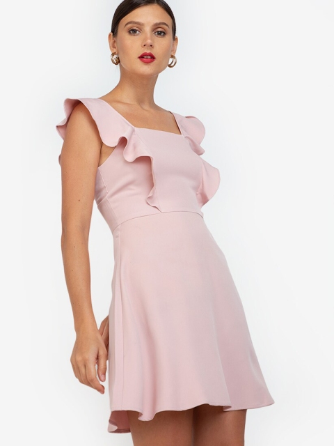 

ZALORA WORK Pink Ruffle Sleeves Fit & Flare Dress