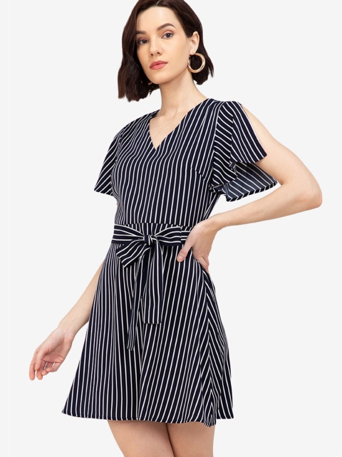 

ZALORA WORK Black & White Striped A-Line Dress