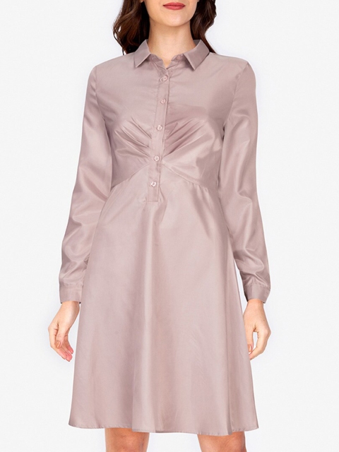

ZALORA WORK Women Beige Pleated Shirt Dress
