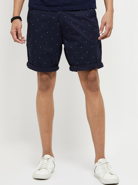 

max Men Navy Blue Cotton Printed Shorts