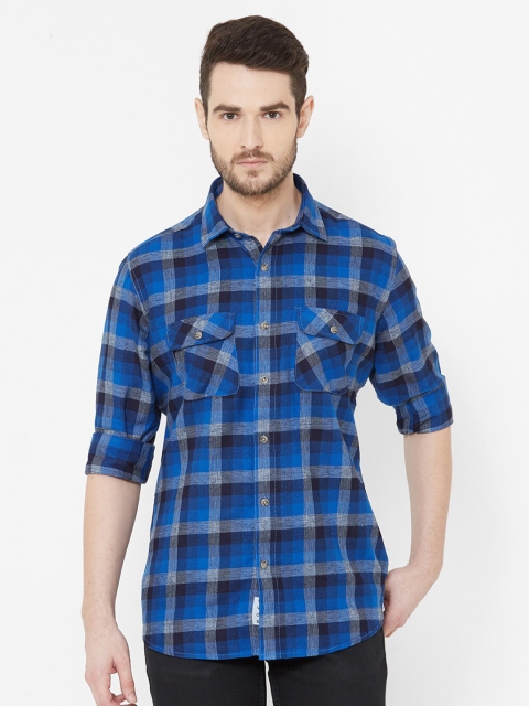 

EVOQ Men Blue Comfort Tartan Checks Checked Casual Shirt