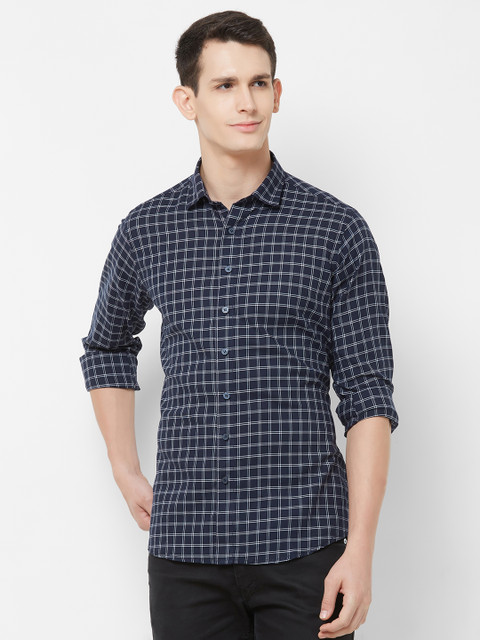 

EVOQ Men Navy Blue Buffalo Checks Comfort Regular Fit Cotton Casual Shirt