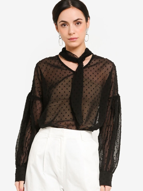 

ZALORA WORK Women Black Self Design Sheer Tunic