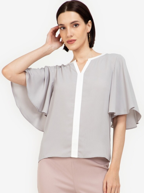 

ZALORA WORK Women Grey & White Butterfly Sleeves Top