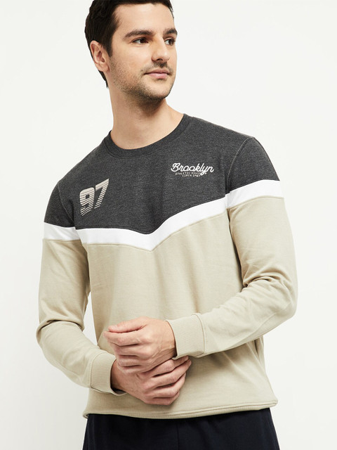 

max Men Beige Colourblocked Round Neck Sweatshirt