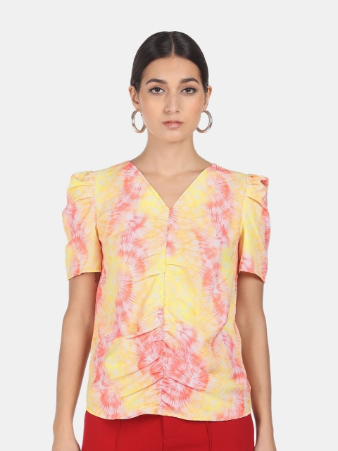 

SHFFL Orange & Yellow Tie and Dye Printed Top