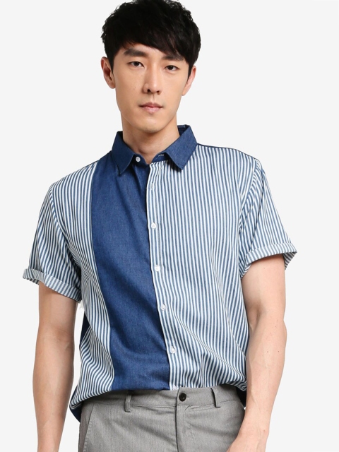 

ZALORA BASICS Men Blue Striped Casual Shirt