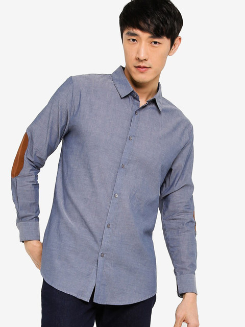

ZALORA BASICS Men Blue Arm Patch Casual Shirt