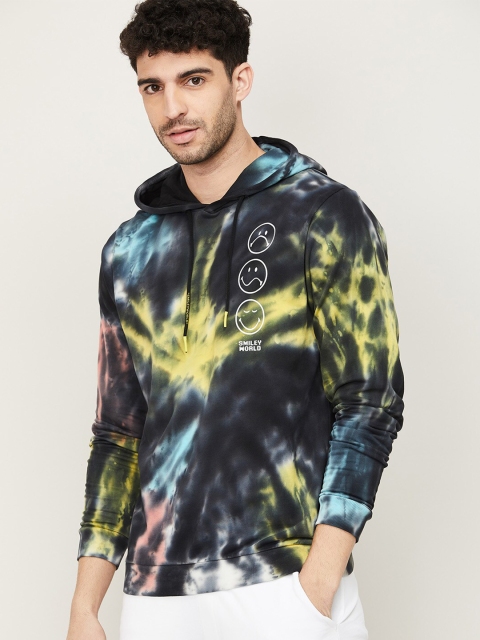 

SmileyWorld Men Black Printed Cotton Hooded Sweatshirt