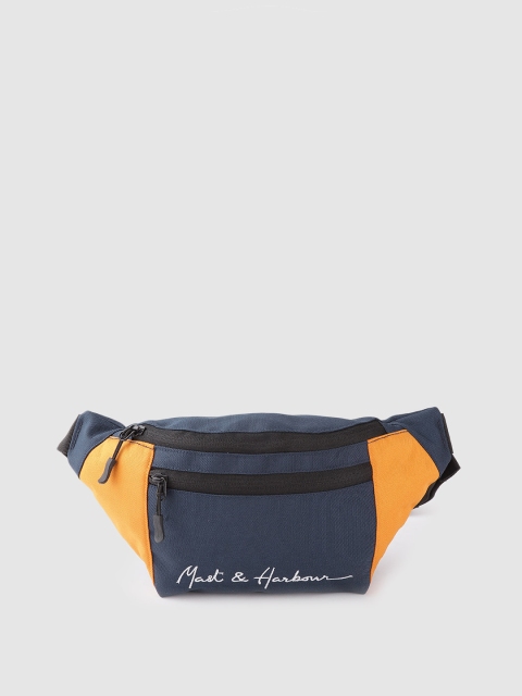 

Mast & Harbour Unisex Navy Blue & Mustard Yellow Colorblocked Fanny Pack